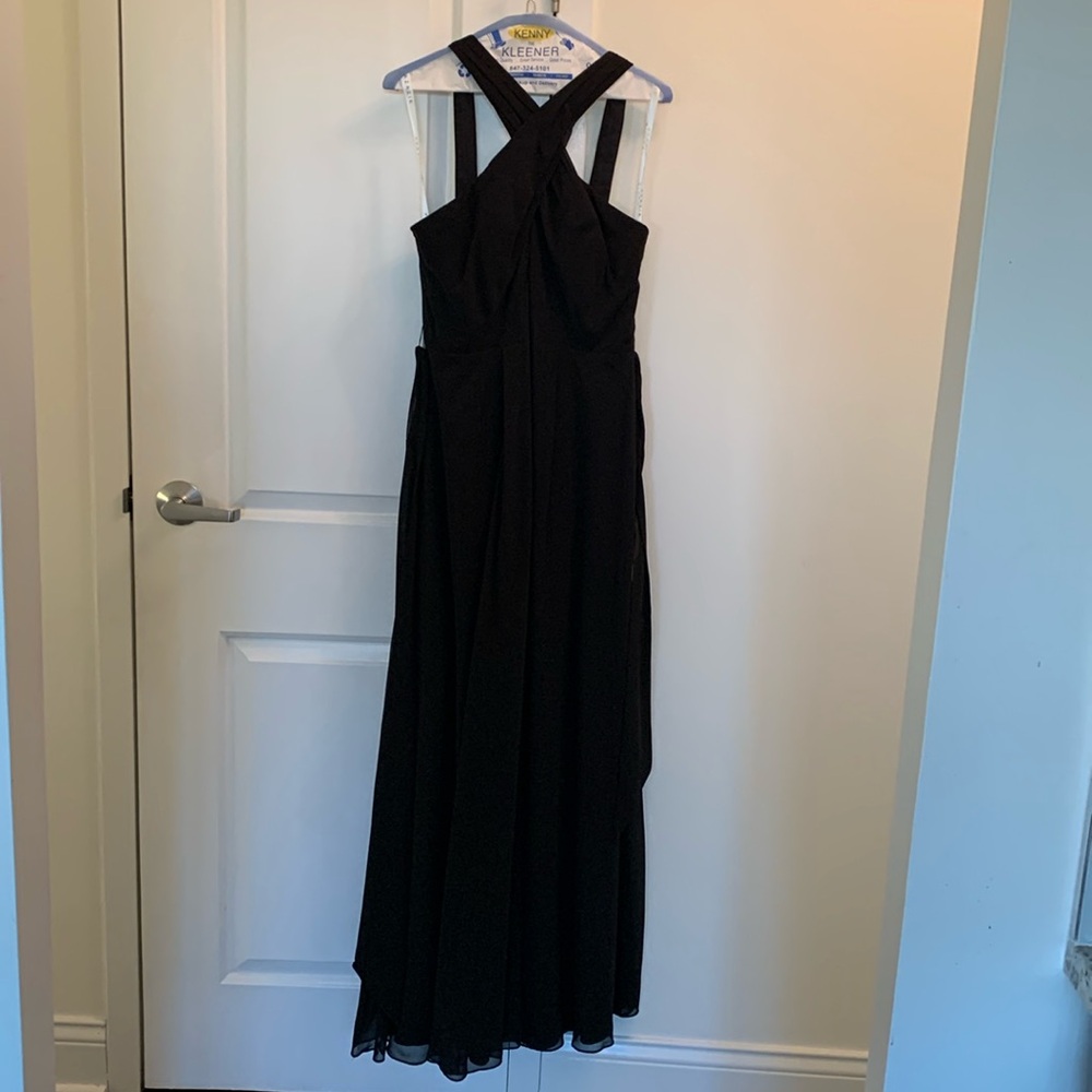 Azazie cross chest dress worn once and dry cleaned has belt very beautiful
